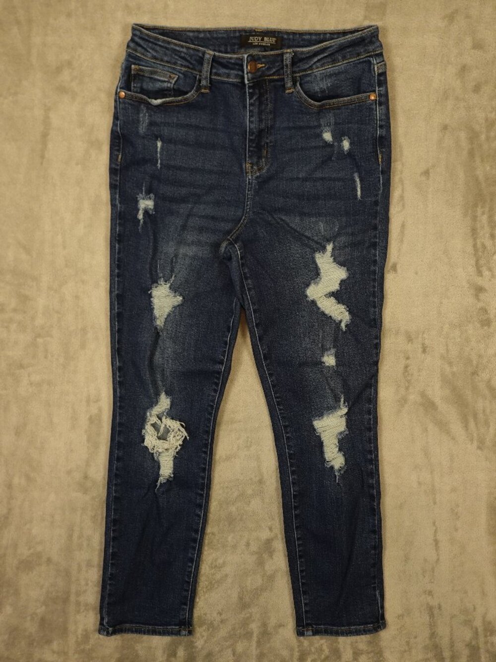 Judy‎ Blue Boyfriend Fit Distressed Jeans Women's 9/29 Dark Wash Stretch Denim